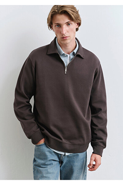 Mavi Polo Neck Half Zip Brown Sweatshirt 0S10414-70219