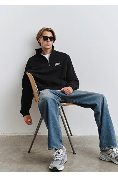 Mavi Logo Printed Semi-Zip Black Sweatshirt 0S10208-900