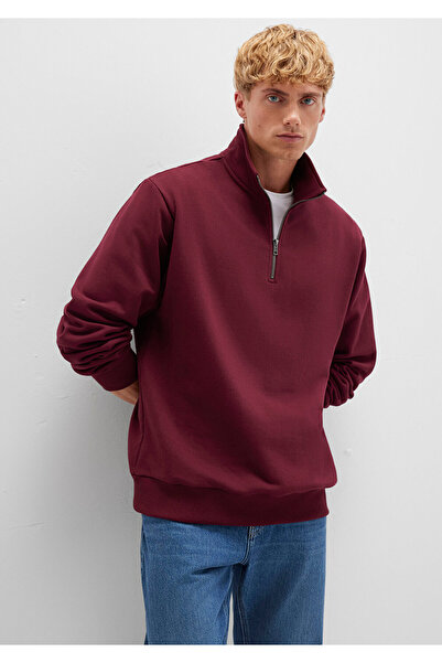 Mavi Semi-Zip Burgundy Basic Sweatshirt 0S10419-70394