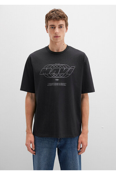 Mavi Printed Anthracite T-Shirt Relaxed Fit / Comfortable Cut 0612911-70090