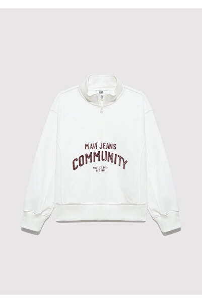 Mavi Printed Semi-Zip Ecru Sweatshirt 7S10130-70057