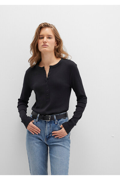 Mavi Button Detailed Black T-Shirt Slim Fit / Slim Fit 1613401-900