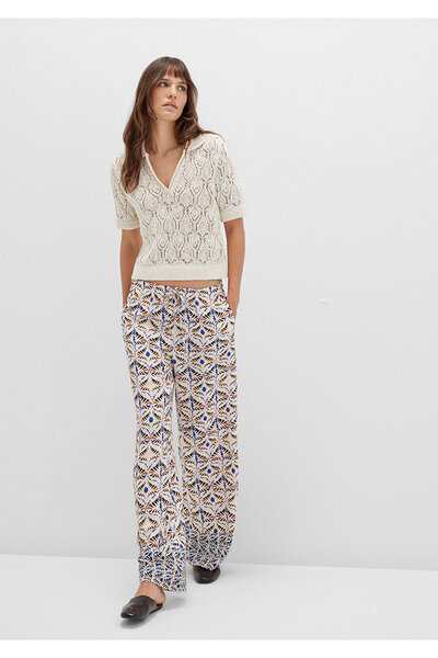 Mavi Waist Tied Ethnic Printed Beige Trousers 1011123-91008