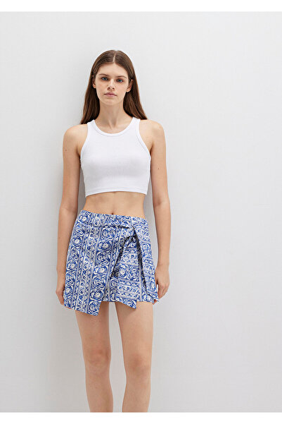 Mavi Lace-Up Detailed Printed Navy Blue Mini Skirt 1310767-91087