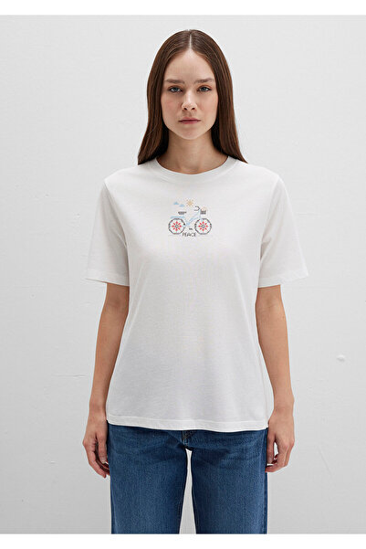 Mavi Bicycle Printed Ecru T-Shirt Regular Fit / Regular Cut 1613469-70057