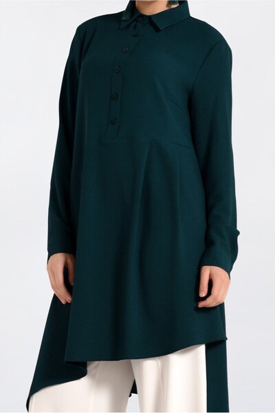 Alvina 4706 Model Asymmetrical Cut and Pleat Detailed Tunic