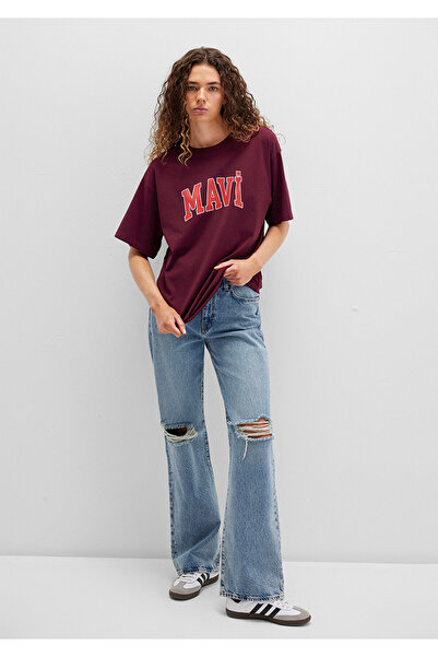 Mavi Logo Printed Claret Red T-Shirt Oversize / Wide Cut 1600843-90705