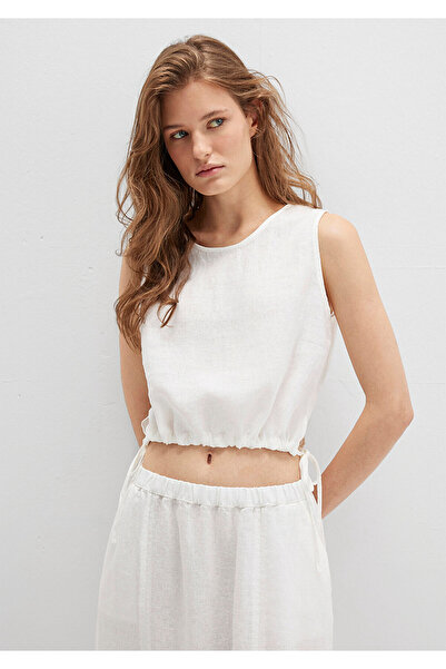 Mavi White Linen Top with Lace-Up Waist 1211189-70057