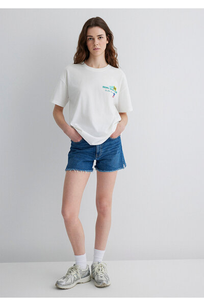 Mavi Printed Ecru T-Shirt Loose Fit / Loose Relaxed Cut 1613527-70057