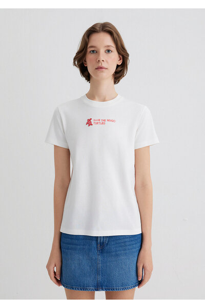 Mavi Indigo Turtles Printed Ecru T-Shirt Semi Slim Fit / Semi Slim Fit 1613535-70057