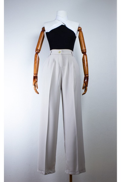 Fast Perry Yüksek Bel Pileli Palazzo Pantolon Taş