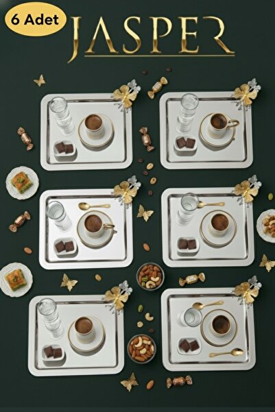 JASPER 2 Piece Stainless Steel Square Coffee Tray with Butterfly Accessory Luxury Presentation