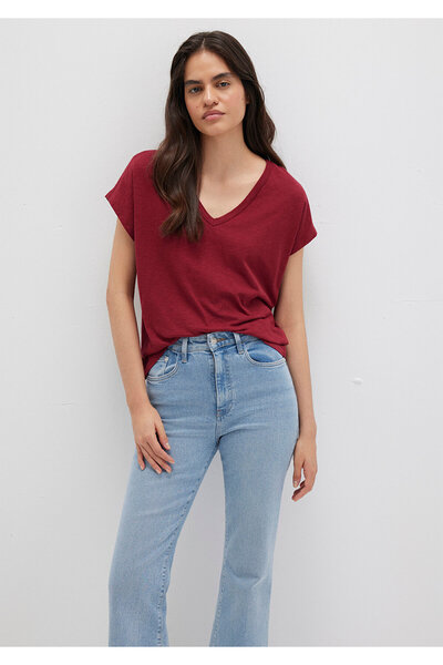 Mavi V-Neck Claret Red Basic T-Shirt Regular Fit 1612380 -70430