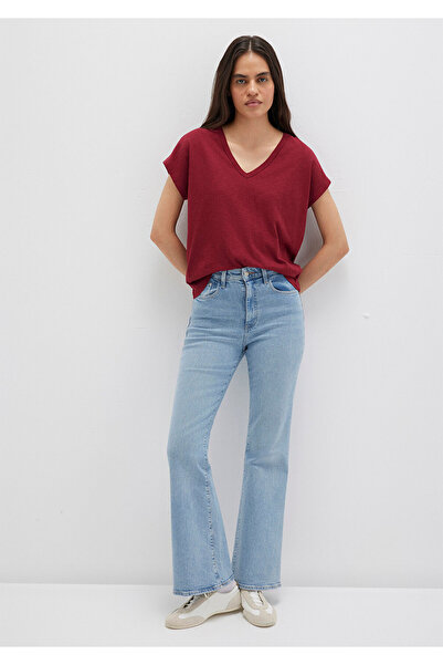 Mavi V-Neck Claret Red Basic T-Shirt Regular Fit 1612380 -70430