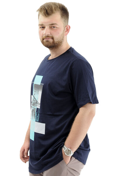 ModeXL FRANCISCO U24086 Battal Блакитна чоловіча бавовняна футболка - М'яка текстура