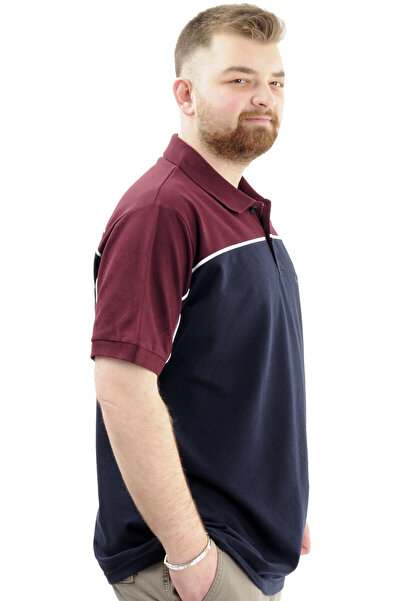 ModeXL Big Size Men's T-Shirt Polo Neck Color Block Deer U24324 Navy Blue