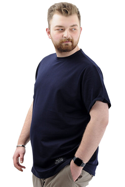 ModeXL Men's T-Shirt - Mode XL, Plus Size, Basic Lycra, Crew Neck, Navy Blue STAY U24071