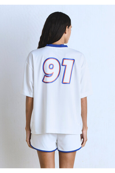 Mavi Miami 91 Printed Ecru Jersey T-Shirt Oversize / Wide Cut 1613064-70057