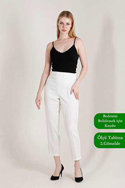 Balenbi 1005 White Carrot Leg High Waist Lycra Woven Women's Trousers