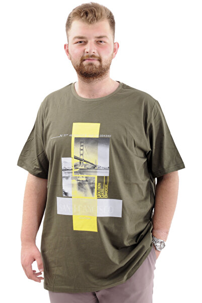 ModeXL Men's Oversize CoTTon T-Shirt - SofT TexTUre, PrinTed FRANCISCO U24086 KHaki