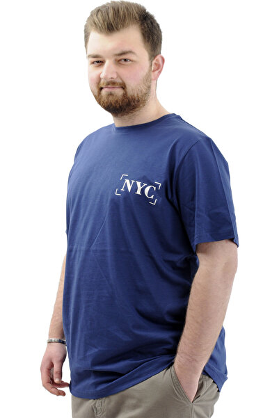 ModeXL Чоловіча футболка з великим розміром та велосипедним коміром - Mode XL, бавовняна, з принтом, NYC U24068 Indigo