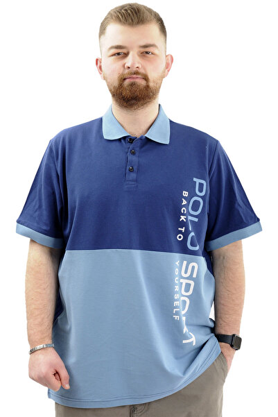 ModeXL Men's Polo Neck Plus Size T-Shirt - Blue Polo Sport U24323
