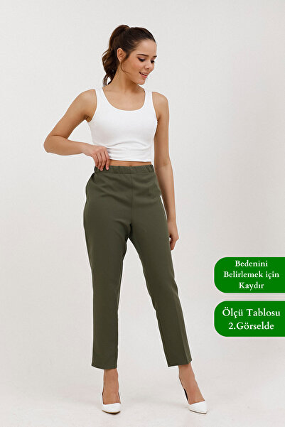 Balenbi High Waist 1005 Model Lycra Khaki Women's Trousers - Carrot Leg