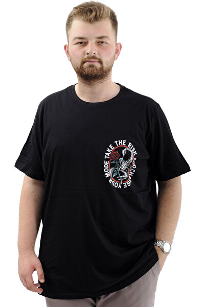 ModeXL Ανδρικό μπλουζάκι - Μεγάλο μέγεθος, εμπριμέ, λαιμόκοψη, βαμβακερό CHANGE U24084 Μαύρο