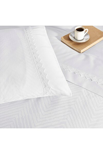 Taç Sambre Jacquard Double Duvet Cover Set White
