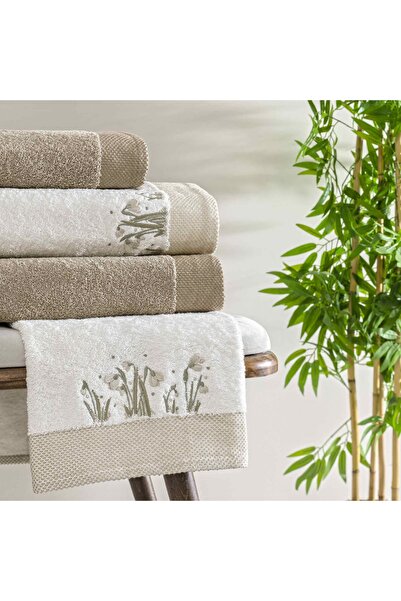 Taç Lilya Pure Cotton Cotton Family Set Ecru Camel