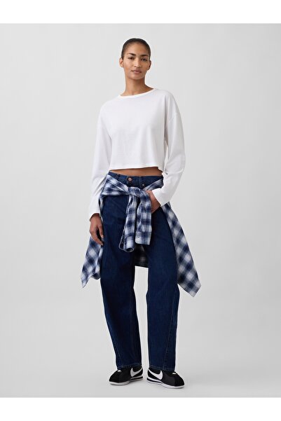 GAP Kadın Mavi High Rise Barrel Jean Pantolon