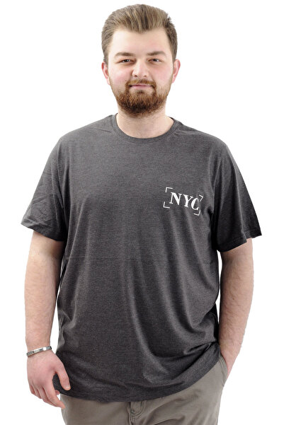 ModeXL Men's Plus Size Mode XL T-Shirt - Crew Neck, Printed Cotton, NYC U24068 Anthracite