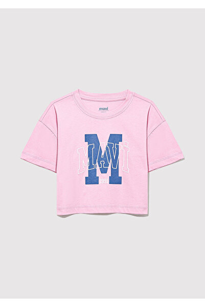 Mavi M Logo Printed Pink T-Shirt Loose Fit / Loose Relaxed Cut 7610276 -86953