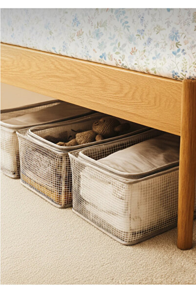 Handyol 3 Adet Şeffaf Çelik Çerçeveli Fermuarlı Saklama Kutusu 45x30x20 cm Or...