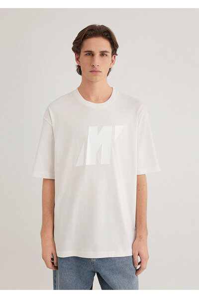 Mavi Pro Logo Printed Ecru T-Shirt Relaxed Fit / Relaxed Fit 0612752-70057