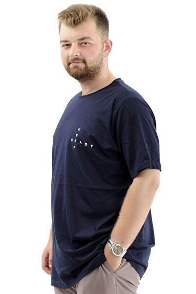 ModeXL Mode XL Large Size Men's T-Shirt Printed Crew Neck Soft Textured U24083 Navy