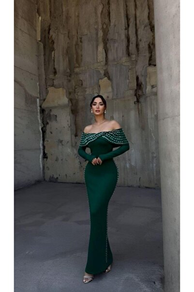 Modafeminen فستان سهرة من قماش سكوبا المرن بياقة ديجاجي وتفاصيل حجرية 583243 ...