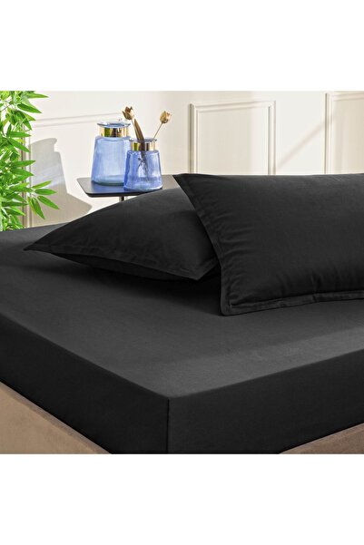 Taç Satin Double Sheet Set - Black Color Dreams