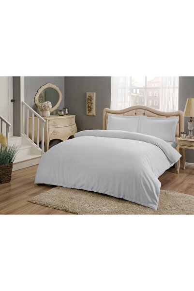 Taç Gray Satin Crowned Basic King Duvet Cover Set