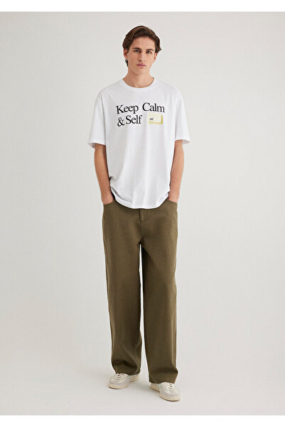 Mavi Keep Calm Printed White T-Shirt Loose Fit / Loose Relaxed Cut 0612463 -620