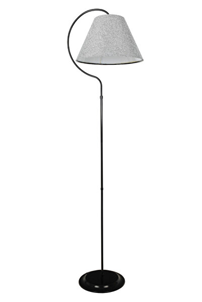 VENON Tek Ayaklı Lambader Silver Mia Elips Siyah Metal Gövde Açık Gri Kumaş Şapka Salon Köşe Lambası