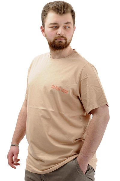 ModeXL Ανδρικό μπλουζάκι με λαιμόκοψη σε μεγάλο μέγεθος - Mode XL, εμπριμέ, βαμβακερό, μπεζ TOUCH U24066