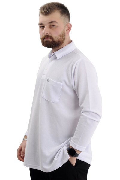 ModeXL Men's Sweatshirt - Mode XL, Polo Collar, Long Sleeve, WAFFLE 23449 White