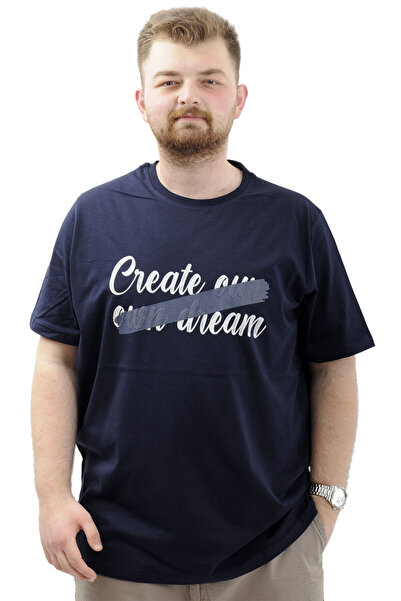 ModeXL Чоловіча футболка - Mode XL, великий розмір, з принтом, бавовняна, з круглим вирізом, синя CREATE U24079
