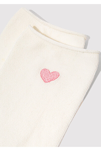 Mavi Heart Embroidered Ecru Socket Socks 1913243-70048