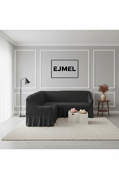 EJMEL غطاء أريكة زاوية L من القماش المجعد مع تنورة. 1 غطاء مقعد مرن مطاطي على شكل حرف L مع إسفنجة