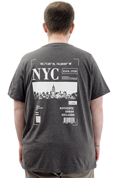 ModeXL Men's Plus Size Mode XL T-Shirt - Crew Neck, Printed Cotton, NYC U24068 Anthracite