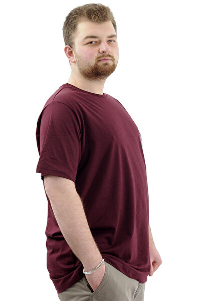 ModeXL Men's T-shirt - Crew Neck, Printed LEAF U24069, Plum, Large Size