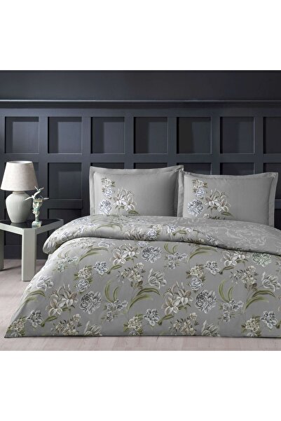 Taç Elodie Satin Gray Double Duvet Cover Set