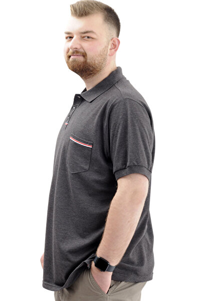 ModeXL Men's Polo Neck T-shirt - PlUs Size, Pocket and Slit, Anthracite U24329